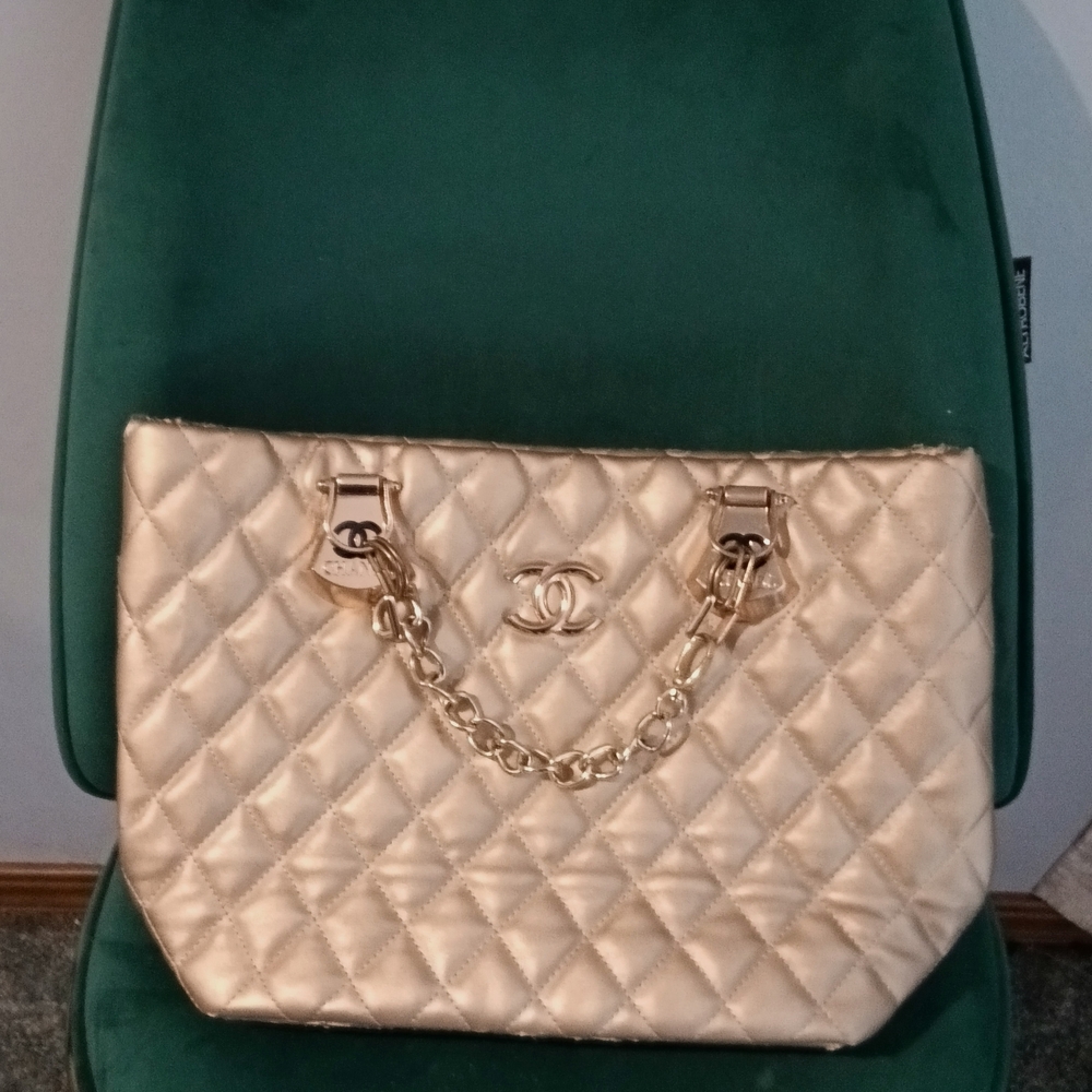 Metallic Gold Quilted Shoulder Bag